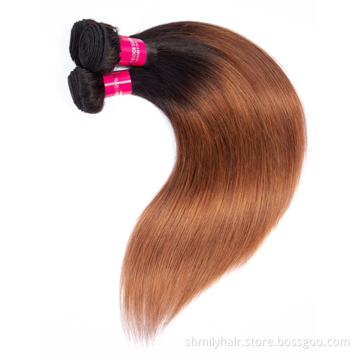 Wholesale Virgin Cuticle Aligned Brazilian Straight Hair Weft Colored 1B/30 Dark Roots Brown Ombre Hair Bundles